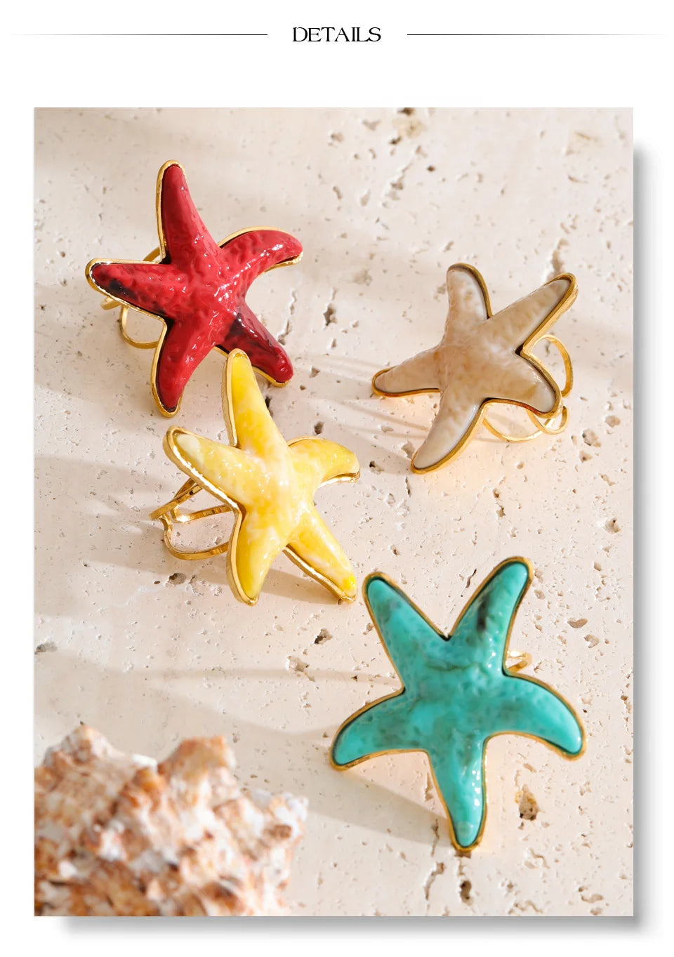 Resin acrylic star ring in 18K gold-plated stainless steel with resin and acrylic.