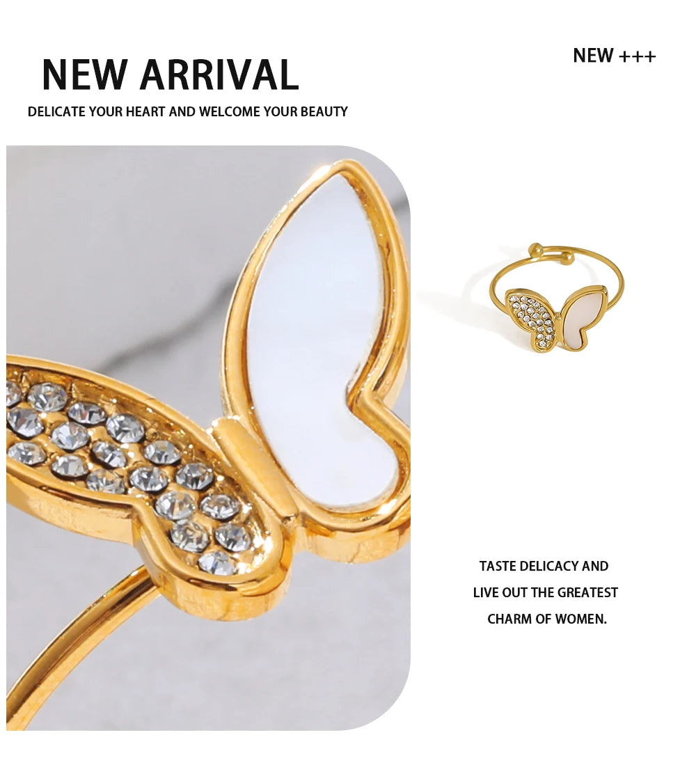 Butterfly Adjustable Ring Crystal Shell — 316L Stainless Steel · PS458