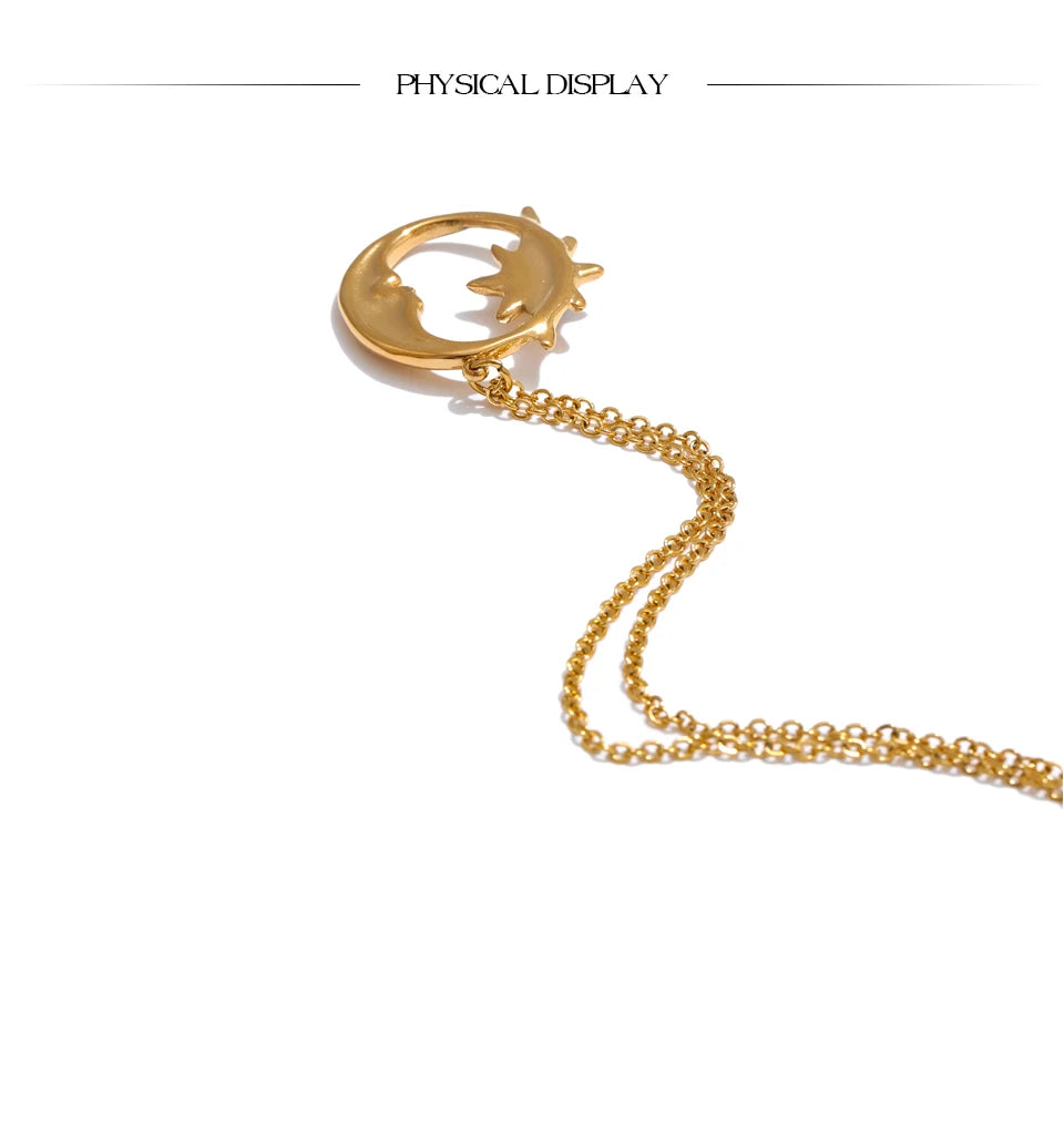 Star moon necklace in gold-plated stainless steel.