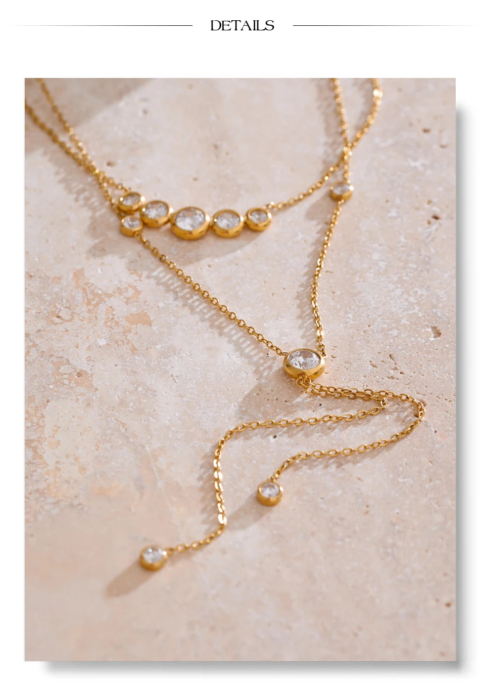 Cubic zirconia geometric chain necklace in gold-plated stainless steel with cubic zirconia.