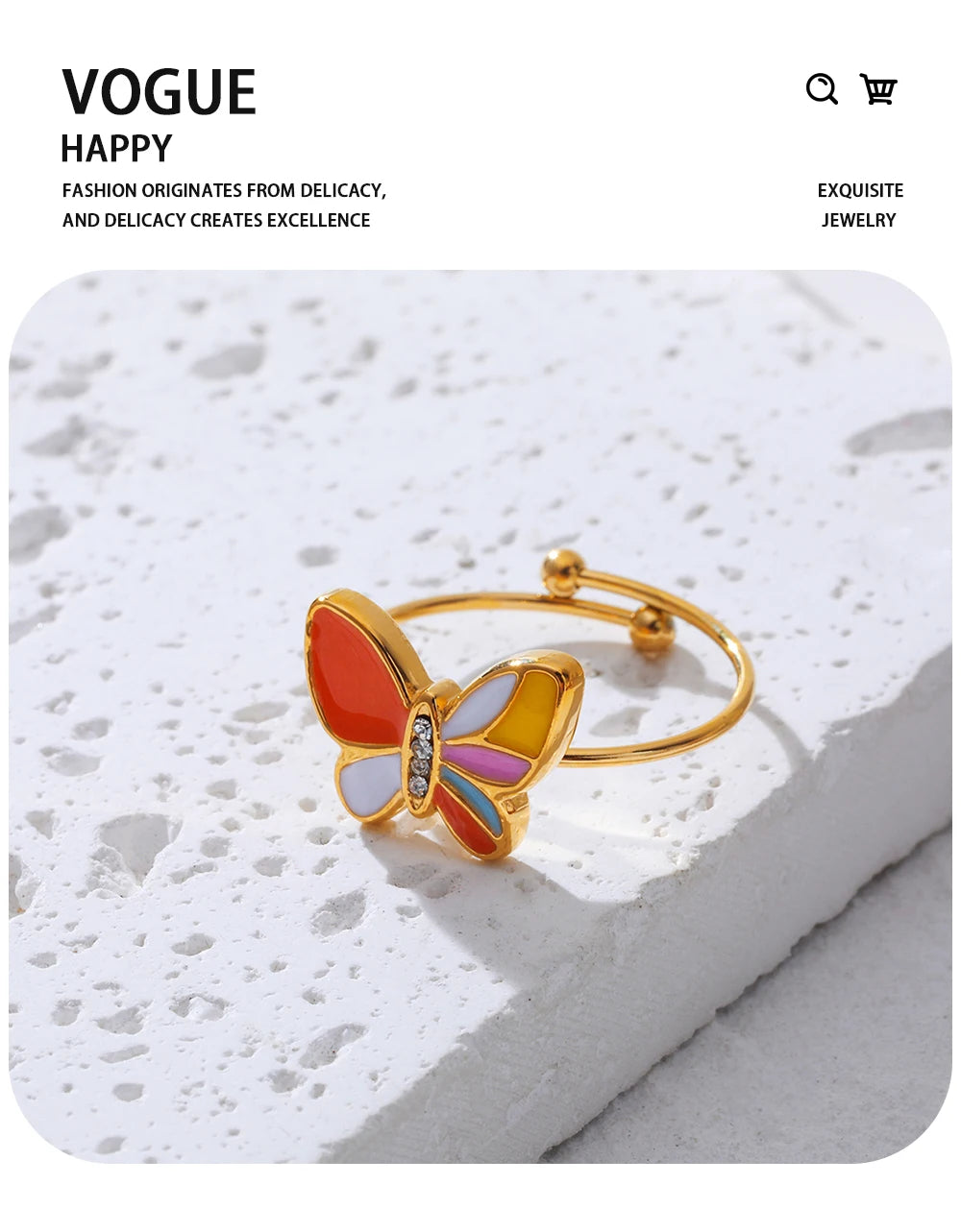 Colorful Enamel Butterfly Ring — Stainless Steel · PS469