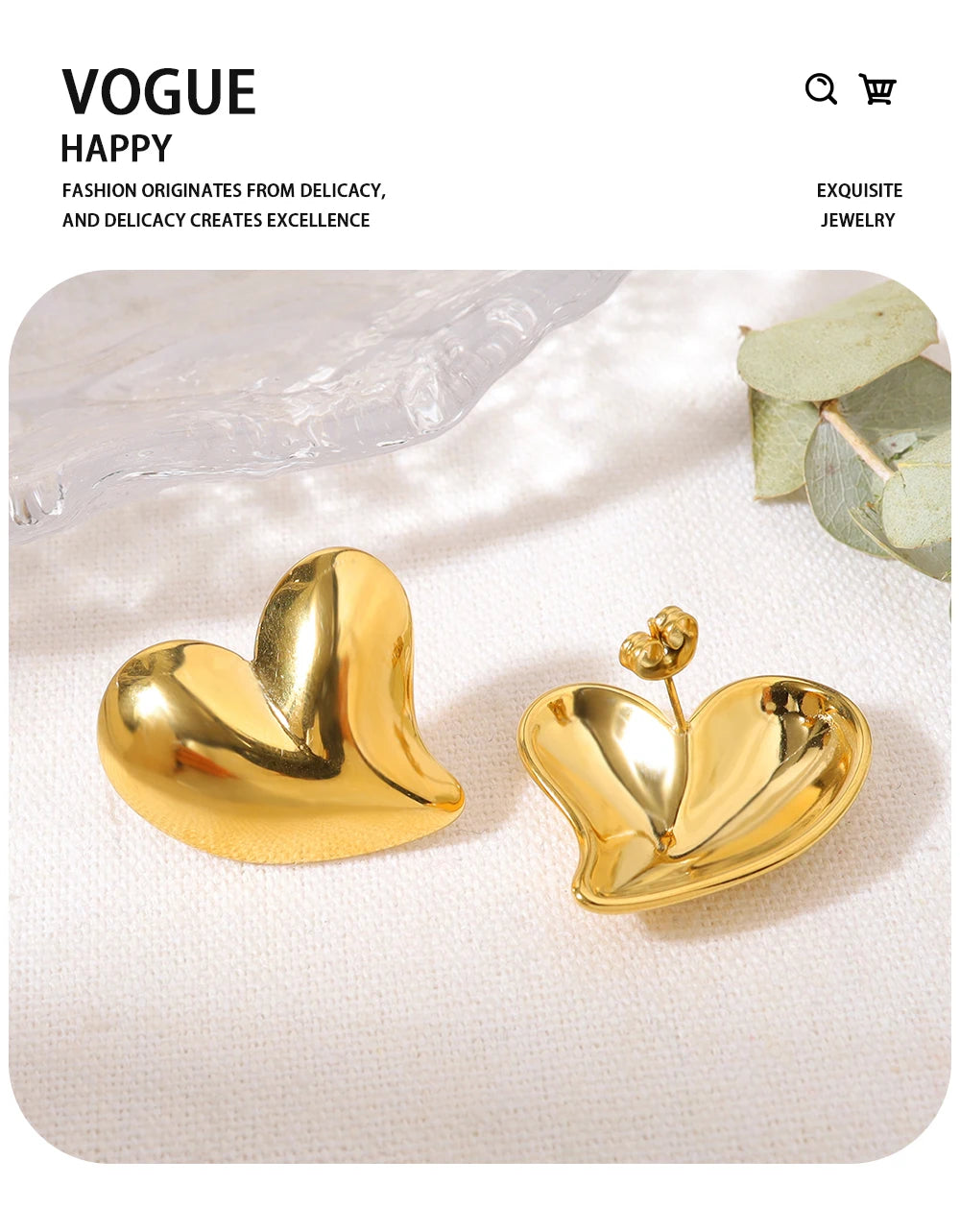 Stud Earrings Asymmetric Heart Glossy — 316L Stainless Steel · PS426