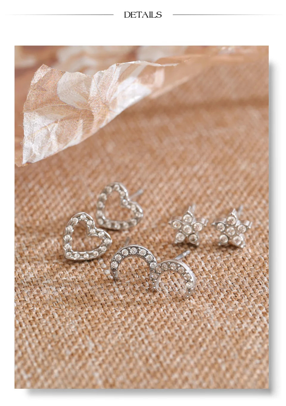Cubic Zirconia Heart Star Earrings — Gold-Plated Stainless Steel with Cubic Zirconia · PS1112