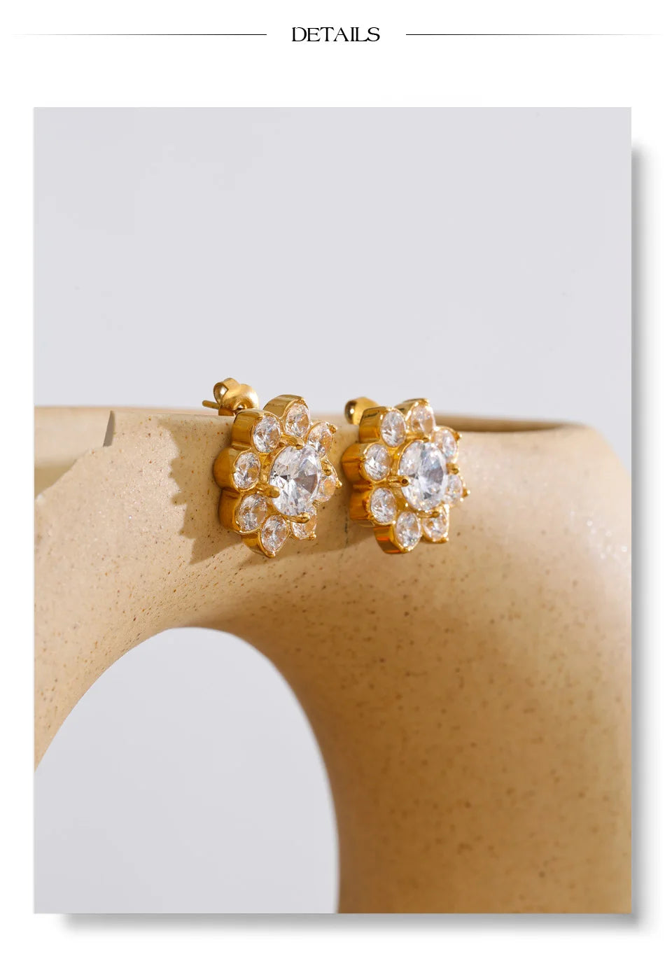Cubic Zirconia Flower Earrings — Gold-Plated Stainless Steel with Cubic Zirconia · PS1570