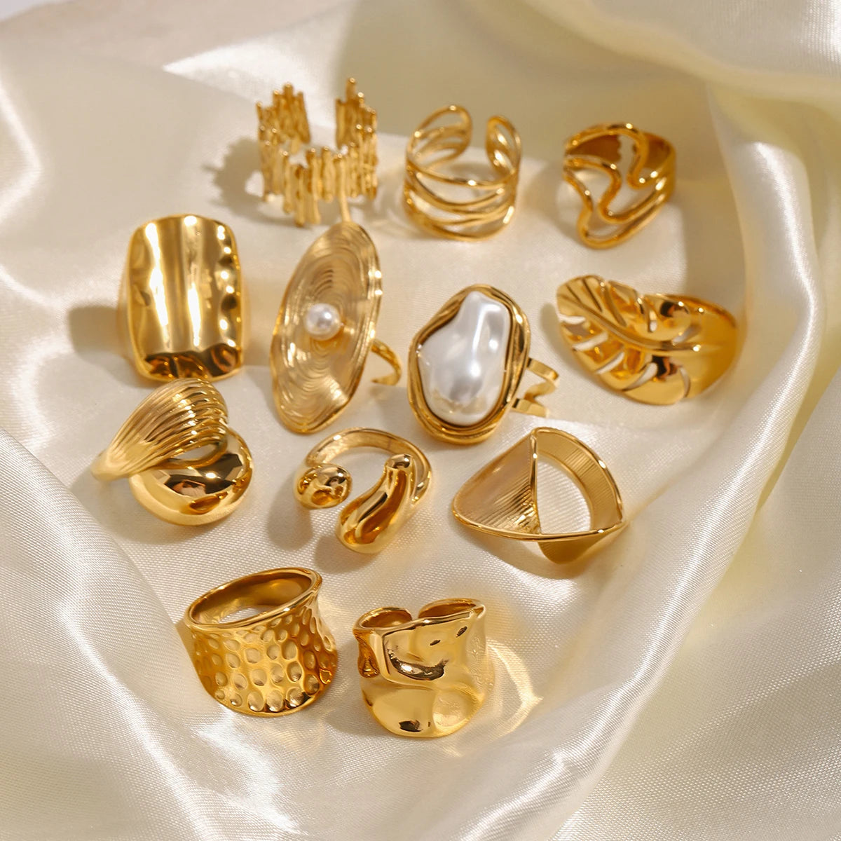 Pearl Statement Ring Stack — Stainless Steel · PS240