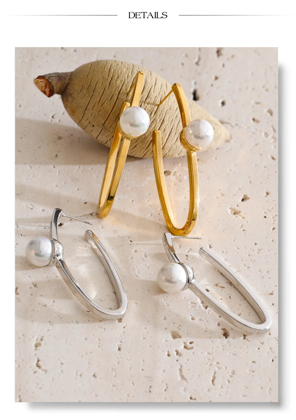 Pearl geometric earrings in gold-plated stainless steel with pearl.