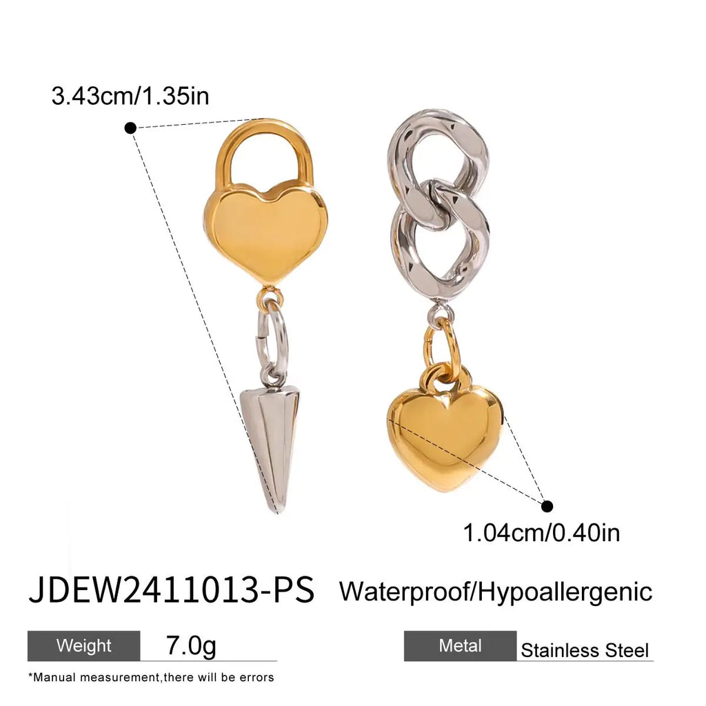 Heart Spike Drop Earrings — Stainless Steel · PS061