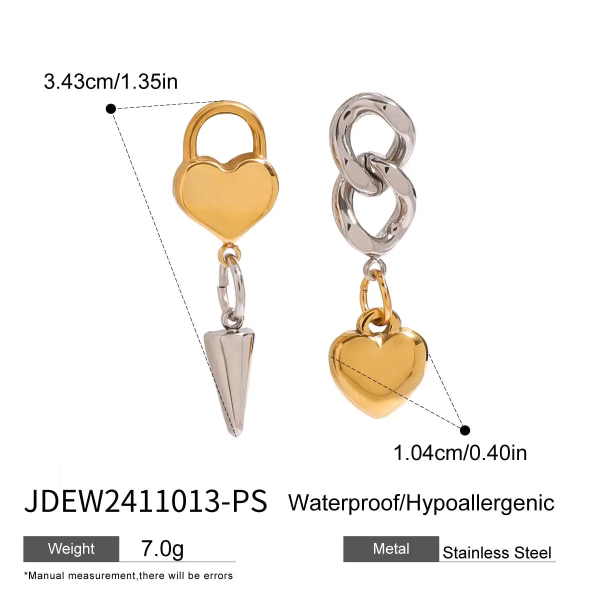 Heart Spike Drop Earrings — Stainless Steel · PS061