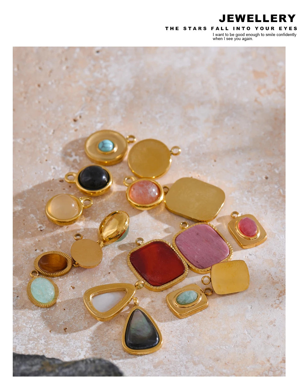 Natural Stone Geometric Earrings — Gold-Plated Stainless Steel with Natural Stone · PS1580
