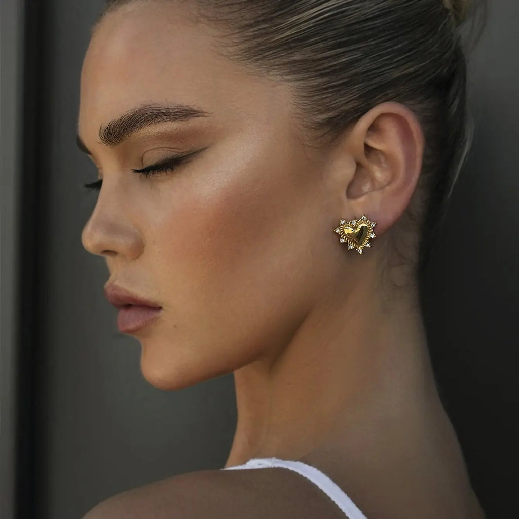 CZ Heart Stud Earrings — Stainless Steel · PS285