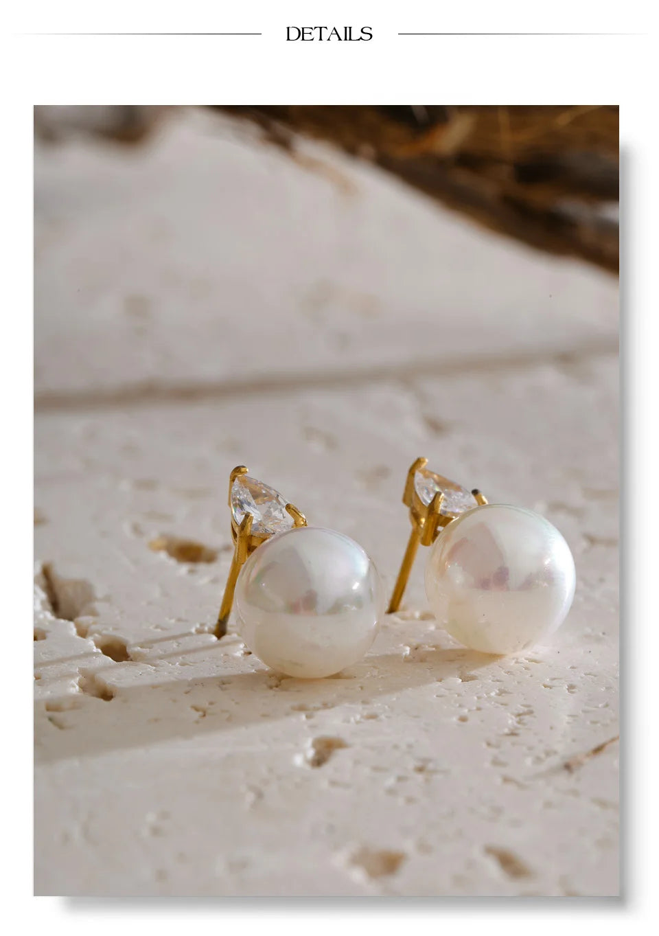 Cubic Zirconia Pearl Geometric Earrings — Gold-Plated Stainless Steel with Pearl and Cubic Zirconia · PS2093