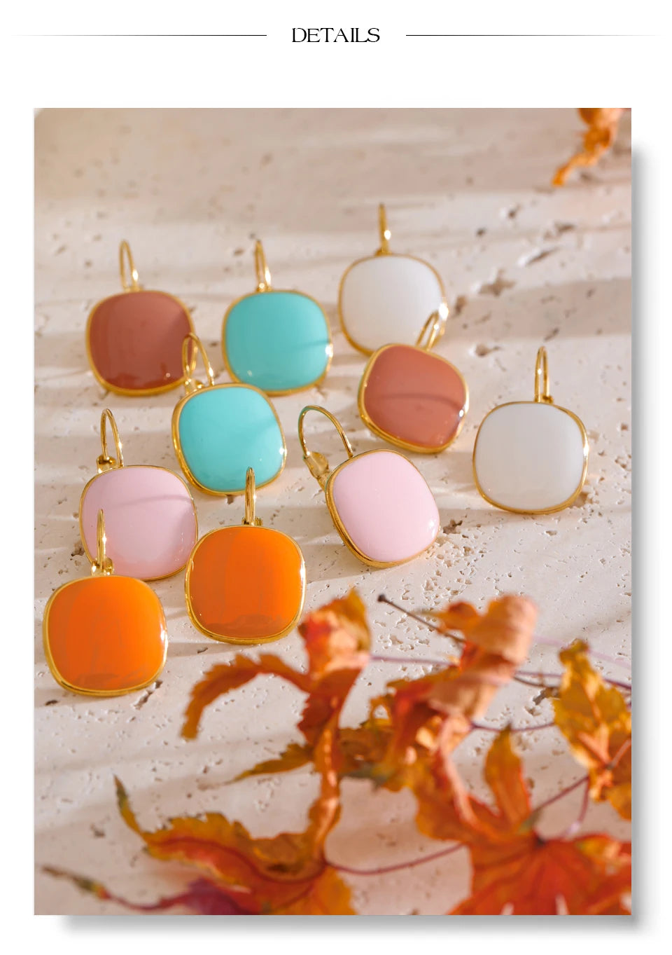 Enamel geometric earrings in gold-plated stainless steel with enamel.