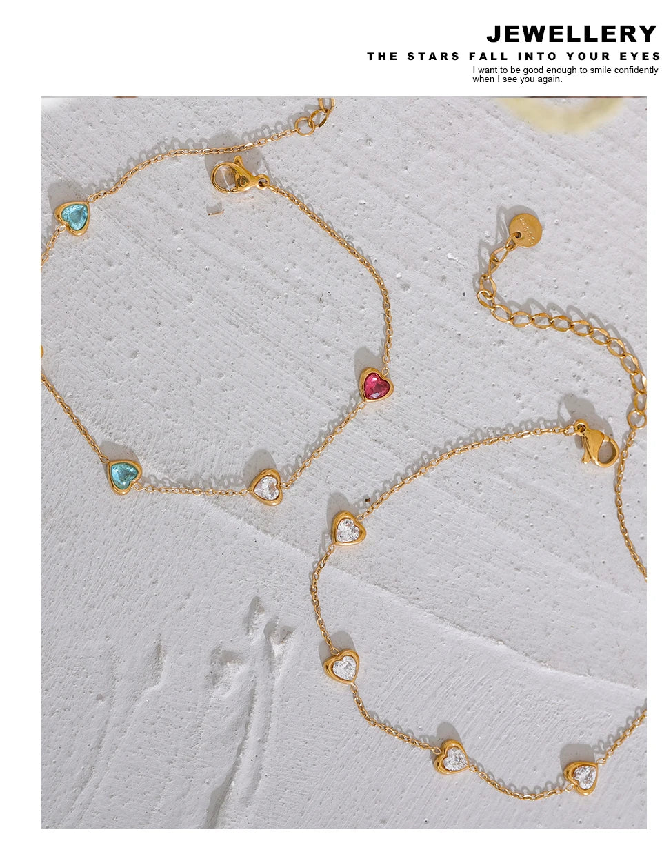 White Cubic Zirconia Heart Necklace — Gold-Plated Stainless Steel with Cubic Zirconia · PS2304