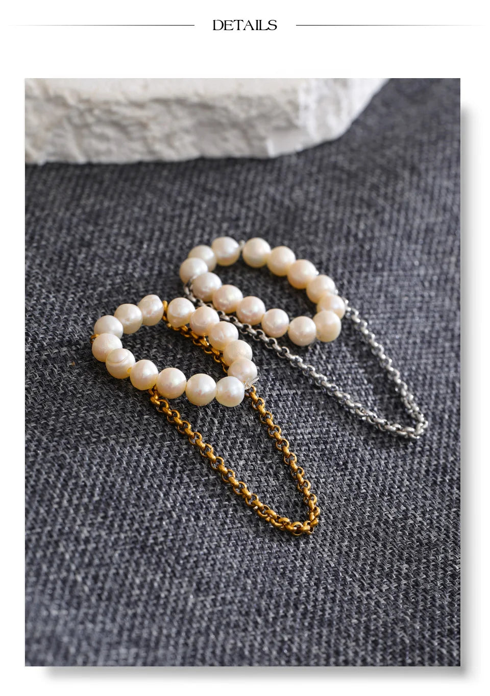 Freshwater pearl geometric necklace in 18K gold-plated stainless steel with freshwater pearl.