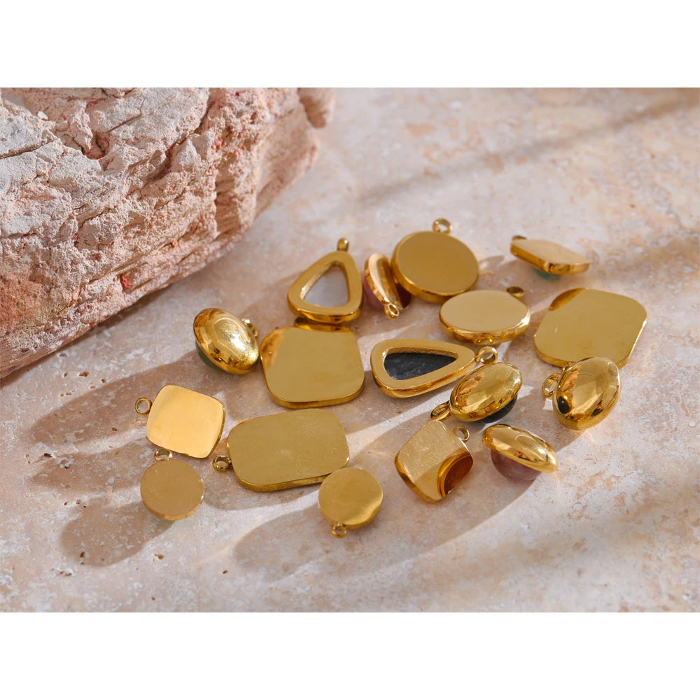 Natural Stone Geometric Earrings — Gold-Plated Stainless Steel with Natural Stone · PS1580