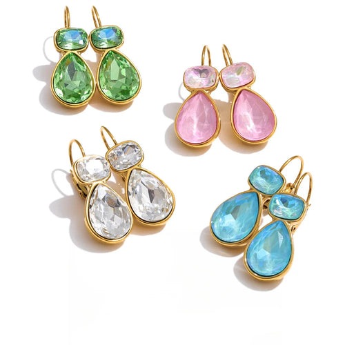 Gold-plated stainless steel earrings with crystal accents.