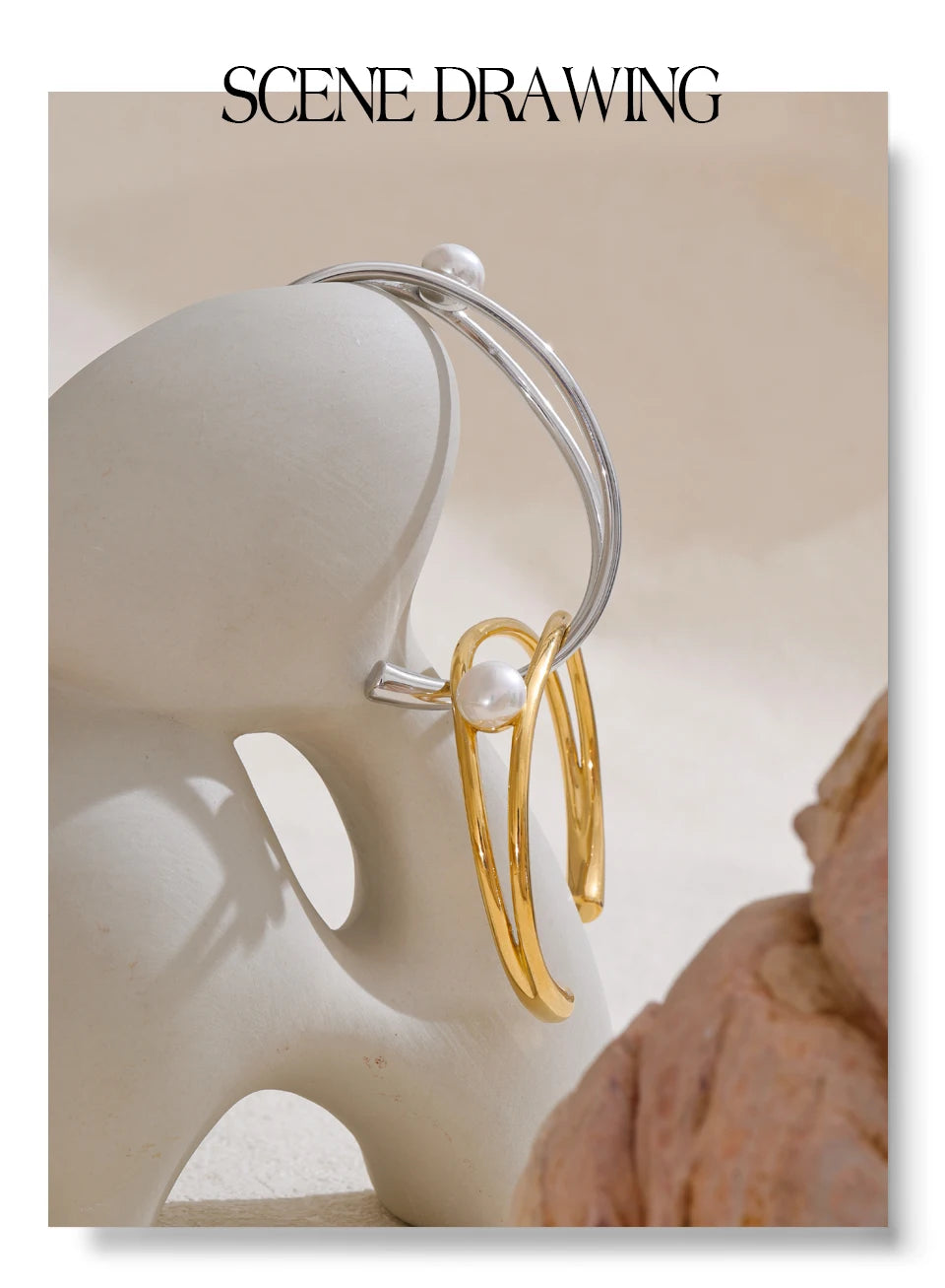 Pearl Geometric Bracelet — Gold-Plated Stainless Steel with Pearl · PS1718