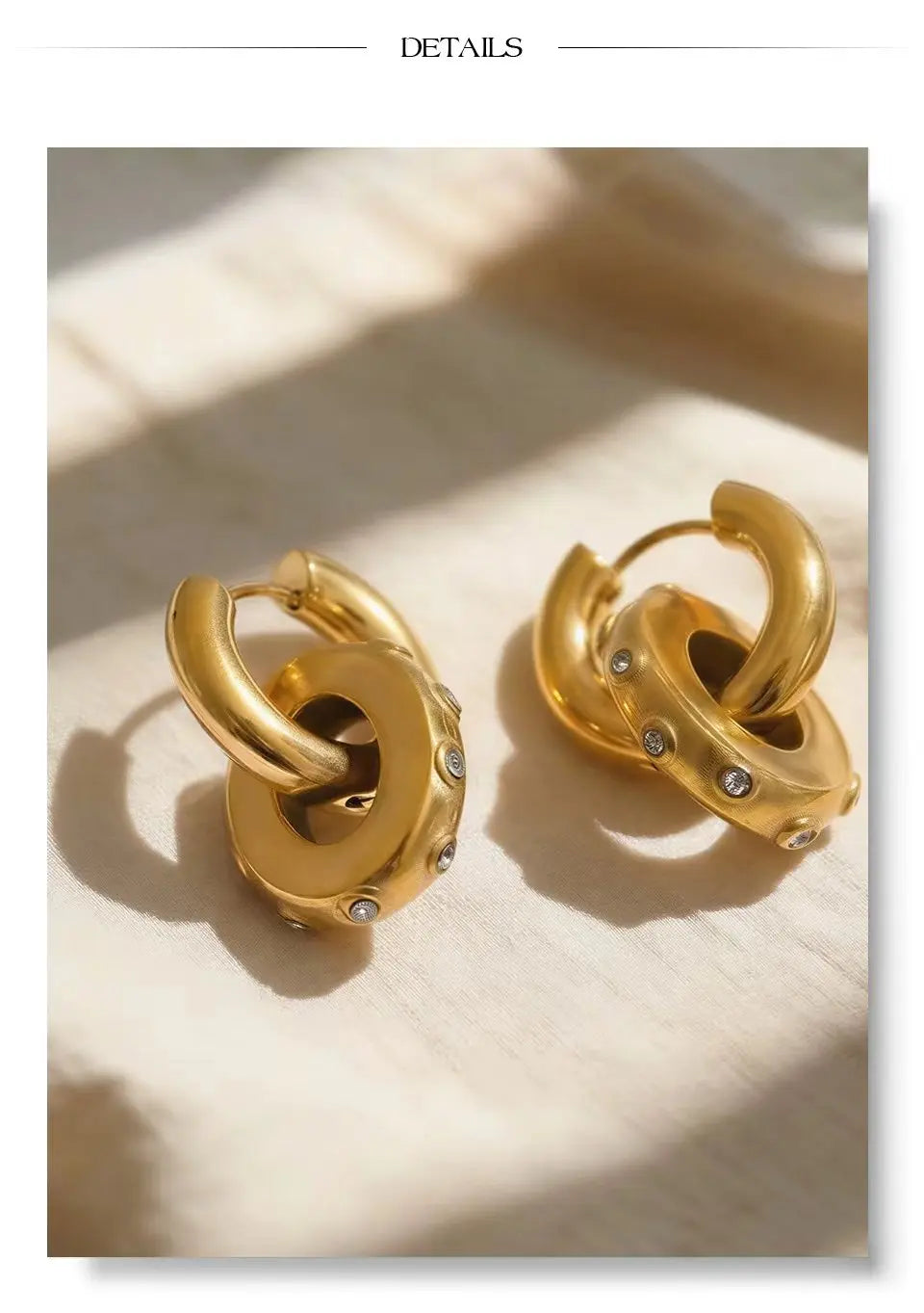 Cubic Zirconia Geometric Earrings — Gold-Plated Stainless Steel with Cubic Zirconia · PS1201