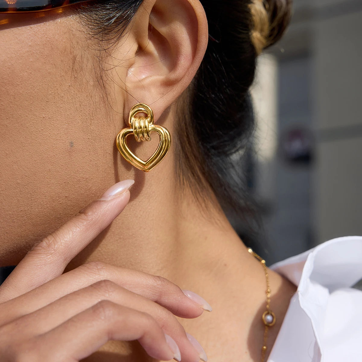 Open Heart Drop Earrings — Stainless Steel · PS066