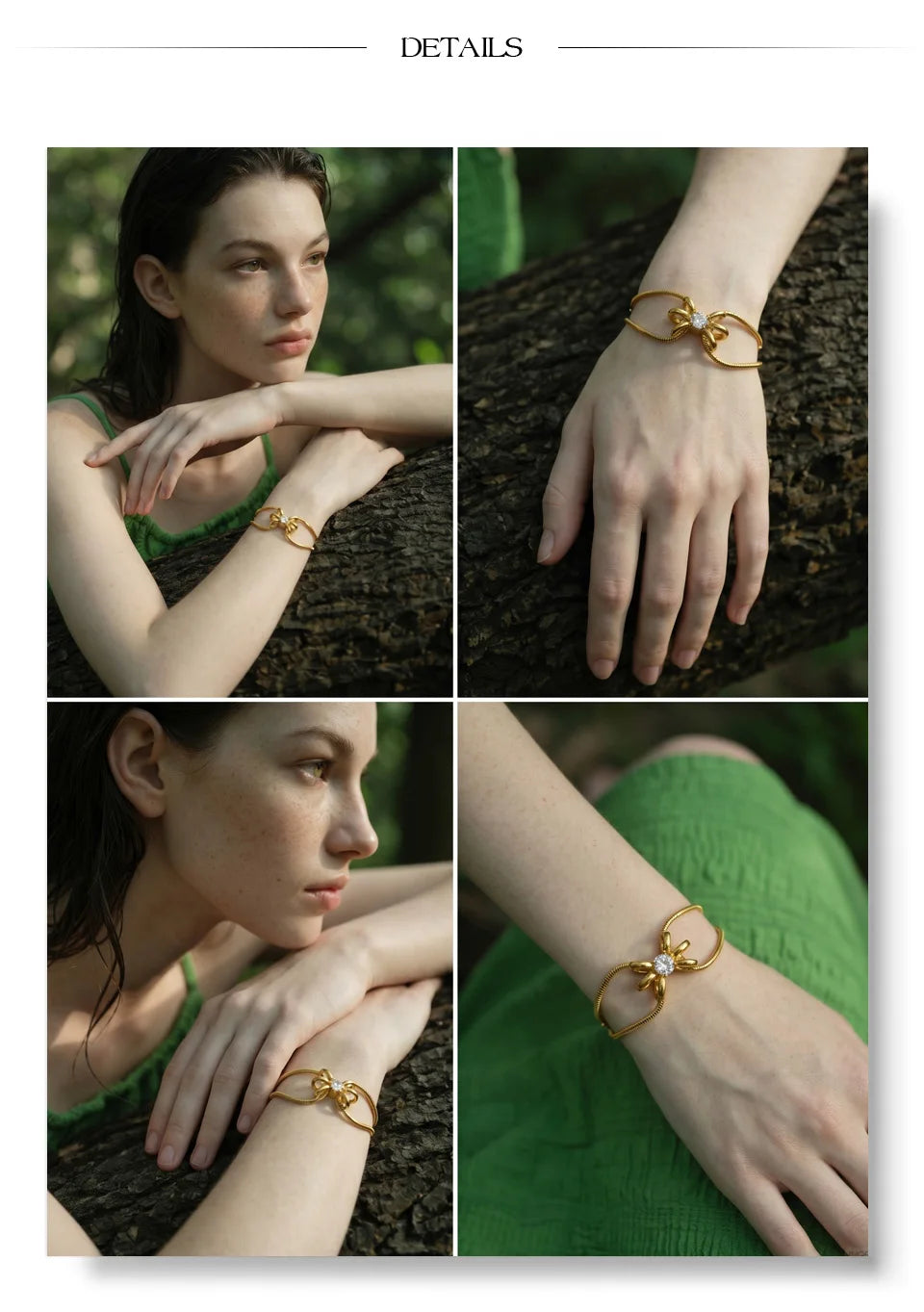 Cubic Zirconia Flower Geometric Bracelet — Gold-Plated Stainless Steel with Cubic Zirconia · PS1406