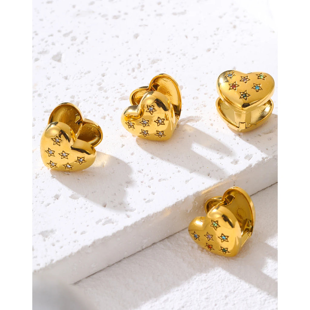 Heart Star Crystal Ear Buckle Earrings — 316L Stainless Steel · PS392