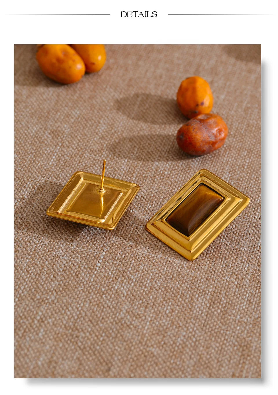Natural stone geometric earrings in gold-plated stainless steel with natural stone.