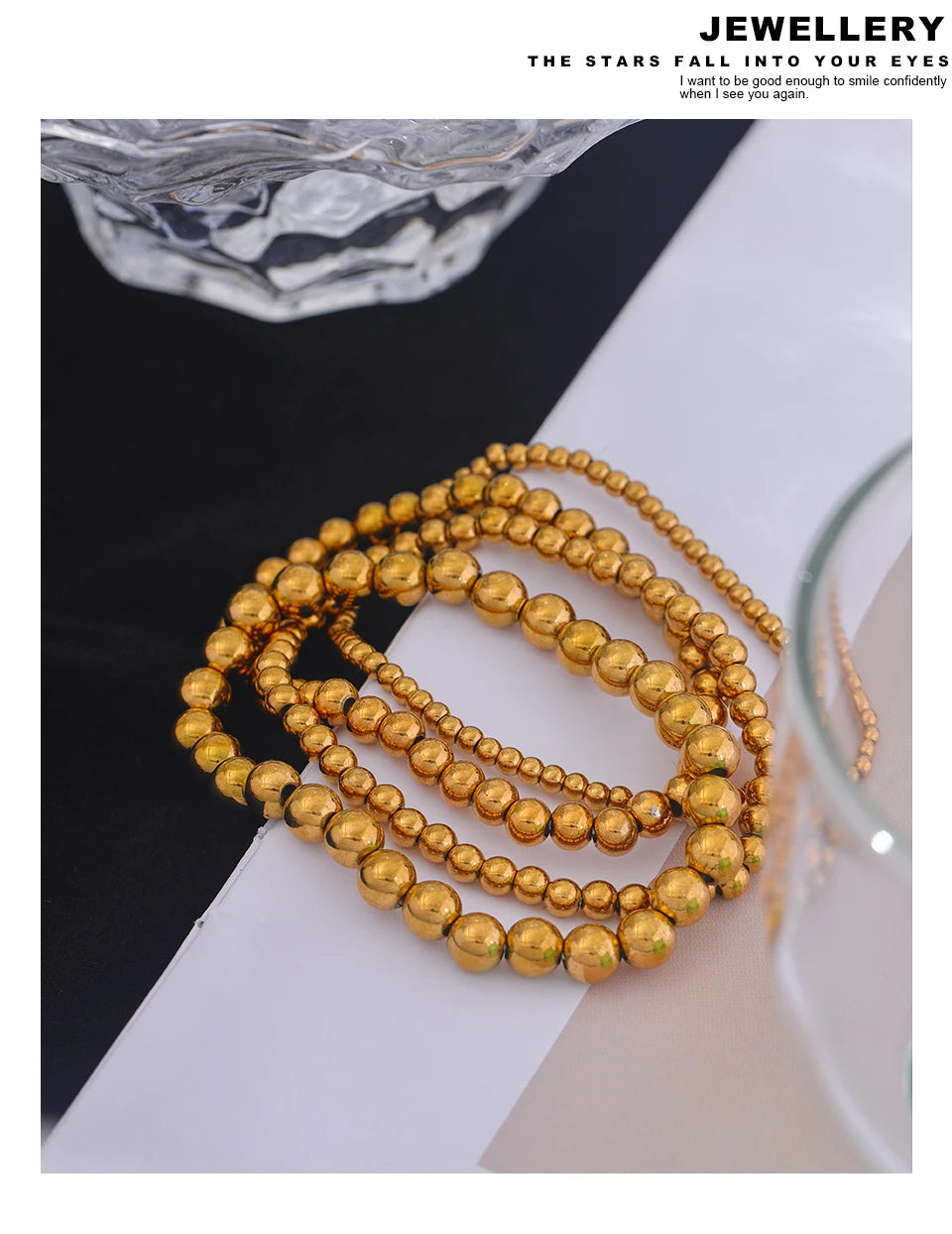Beaded geometric bracelet in gold-plated stainless steel.