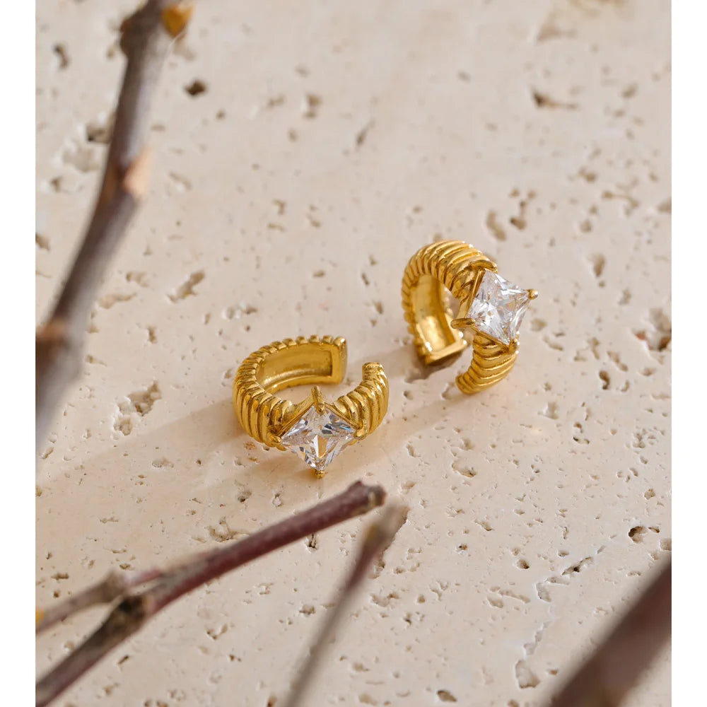 Cubic Zirconia Geometric Earrings — Gold-Plated Stainless Steel with Cubic Zirconia · PS1505