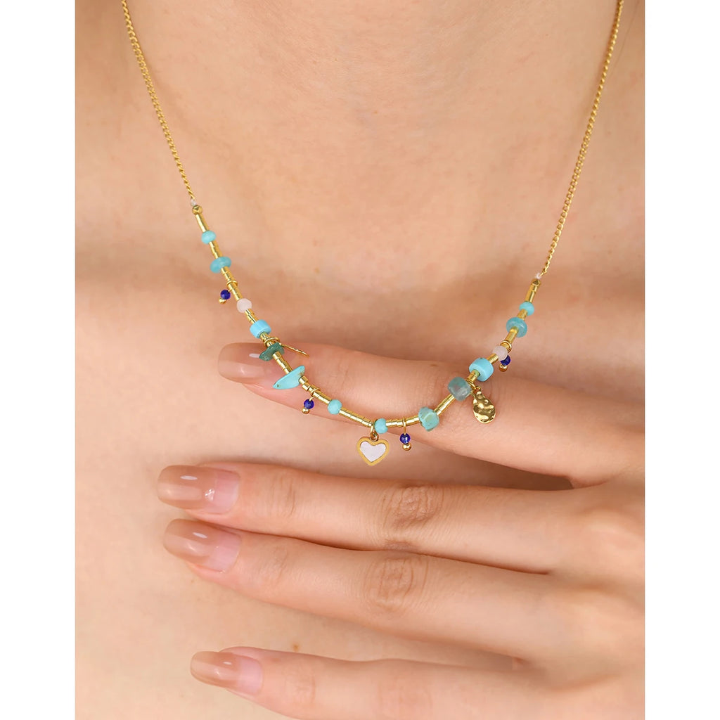 Boho Natural Stone Necklace Vintage Ethnic — 316L Stainless Steel · PS471