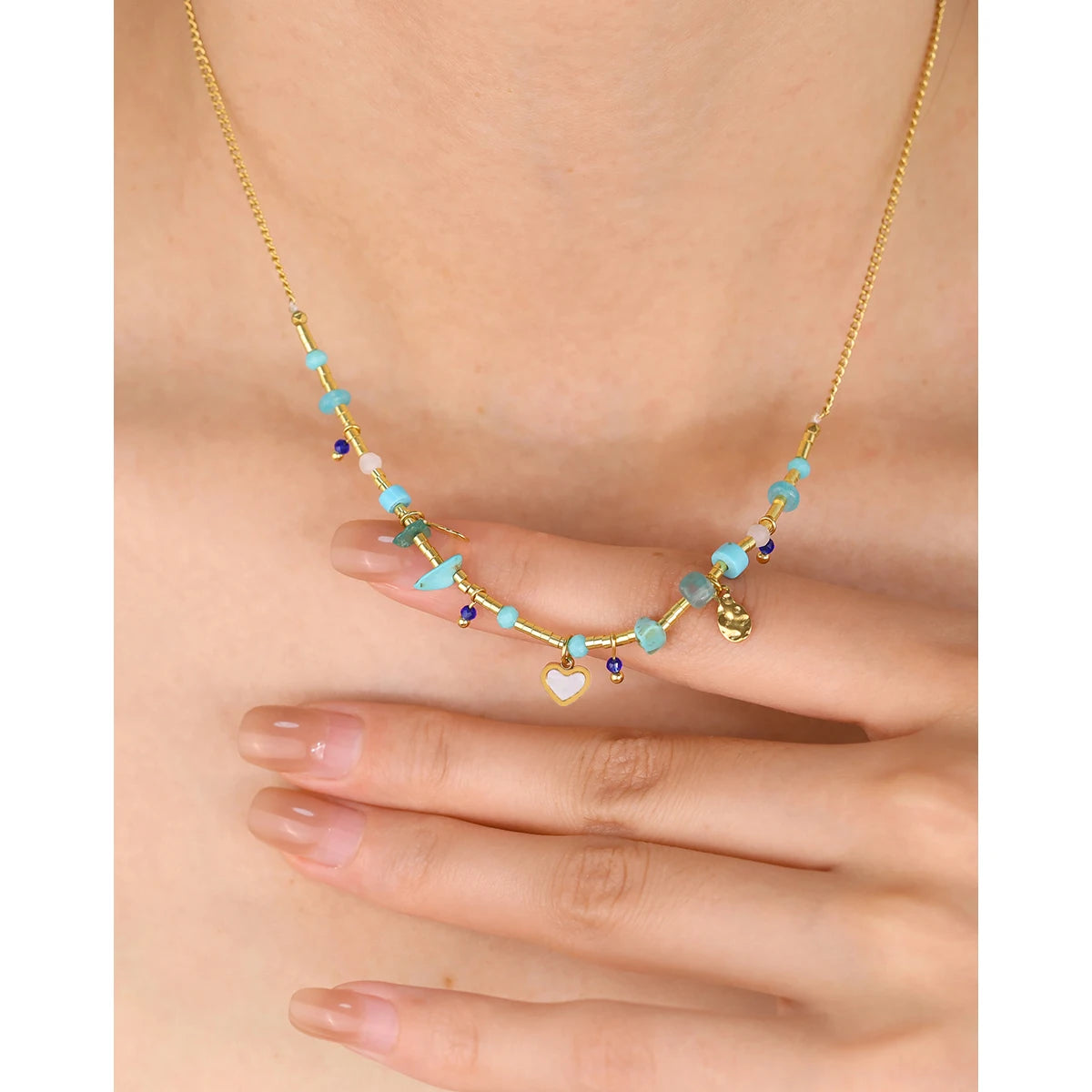 Boho Natural Stone Necklace Vintage Ethnic — 316L Stainless Steel · PS471