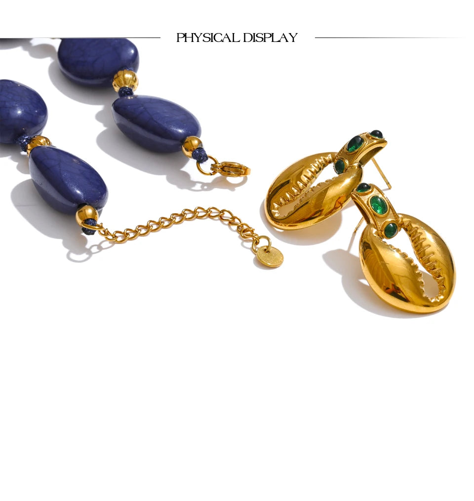 Blue Pearl Acrylic Earrings — Gold-Plated Stainless Steel with Pearl and Acrylic · PS2013