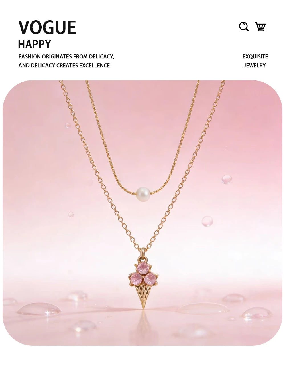 Pink Crystal Ice Cream Pendant Necklace Charm — 316L Stainless Steel · PS455