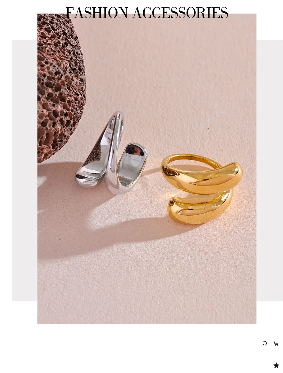 Geometric ring in 18K gold-plated stainless steel.