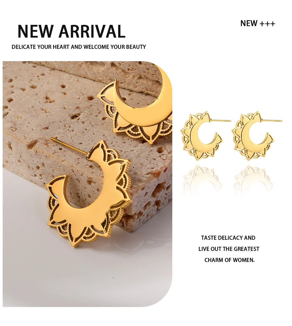 Hoop Earrings Metal C Shaped Geometric — 316L Stainless Steel · PS460