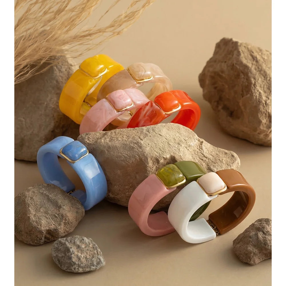 Resin Acrylic Geometric Bracelet — Gold-Plated Stainless Steel with Resin and Acrylic · PS1651