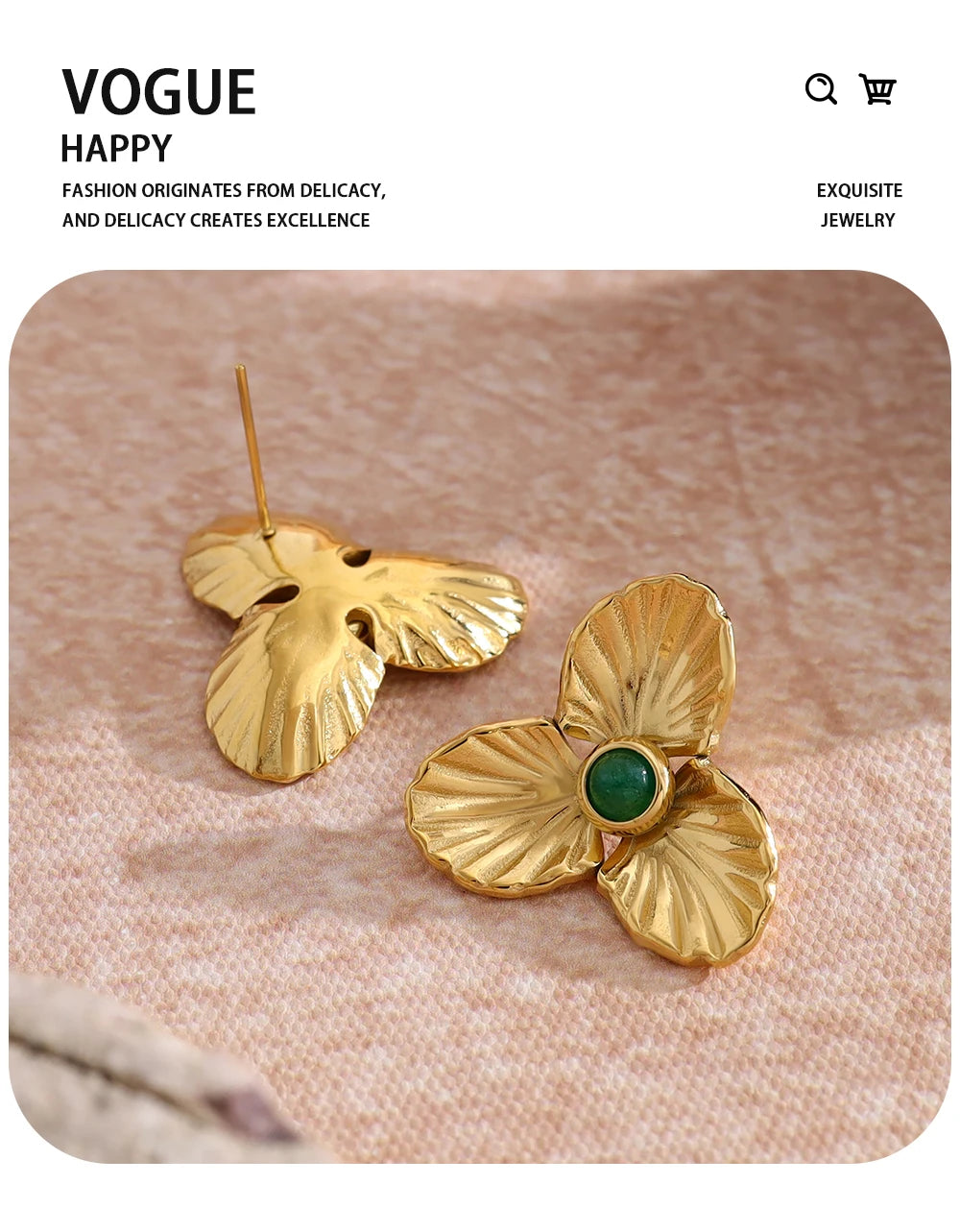 Stud Earrings Floral Vintage Natural Stone — 316L Stainless Steel · PS383