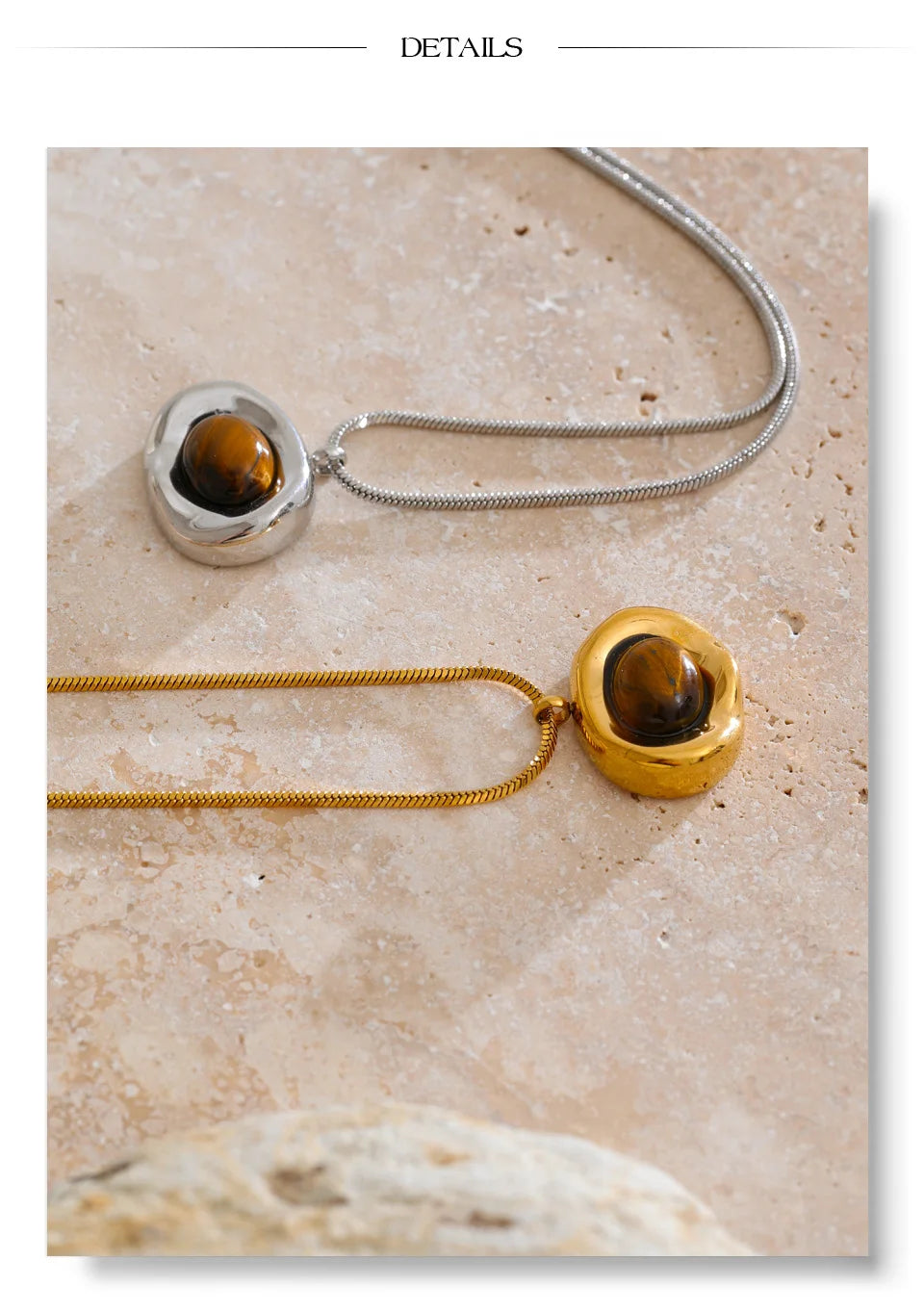 Natural stone geometric necklace in gold-plated stainless steel with natural stone.