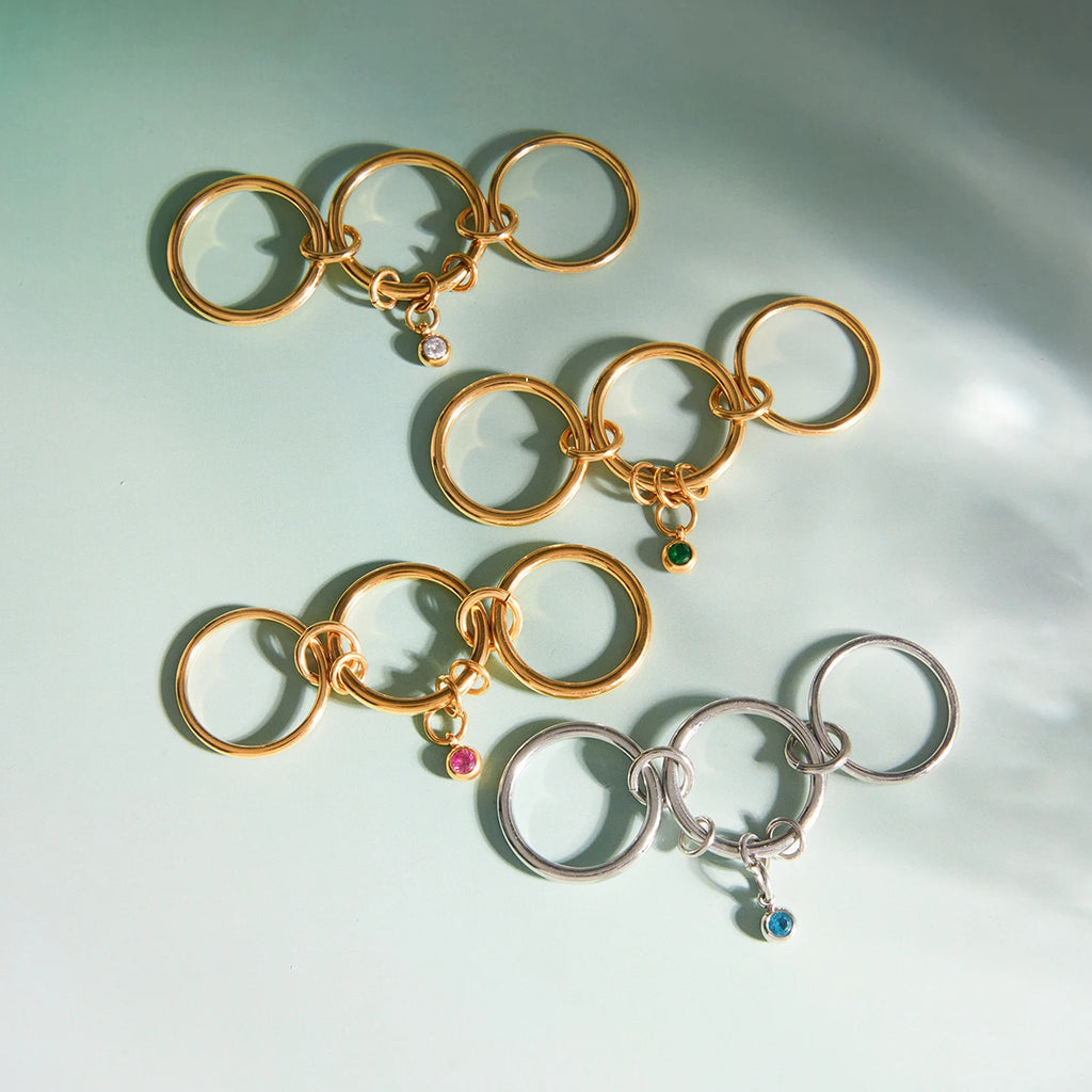 Mixed Crystal Ring Stack — Stainless Steel · PS228