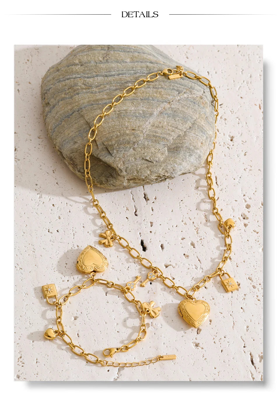 Heart necklace in gold-plated stainless steel.