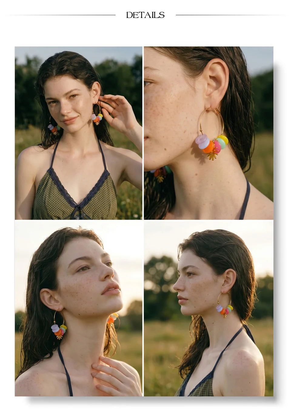 Resin sun geometric earrings in gold-plated stainless steel with resin.