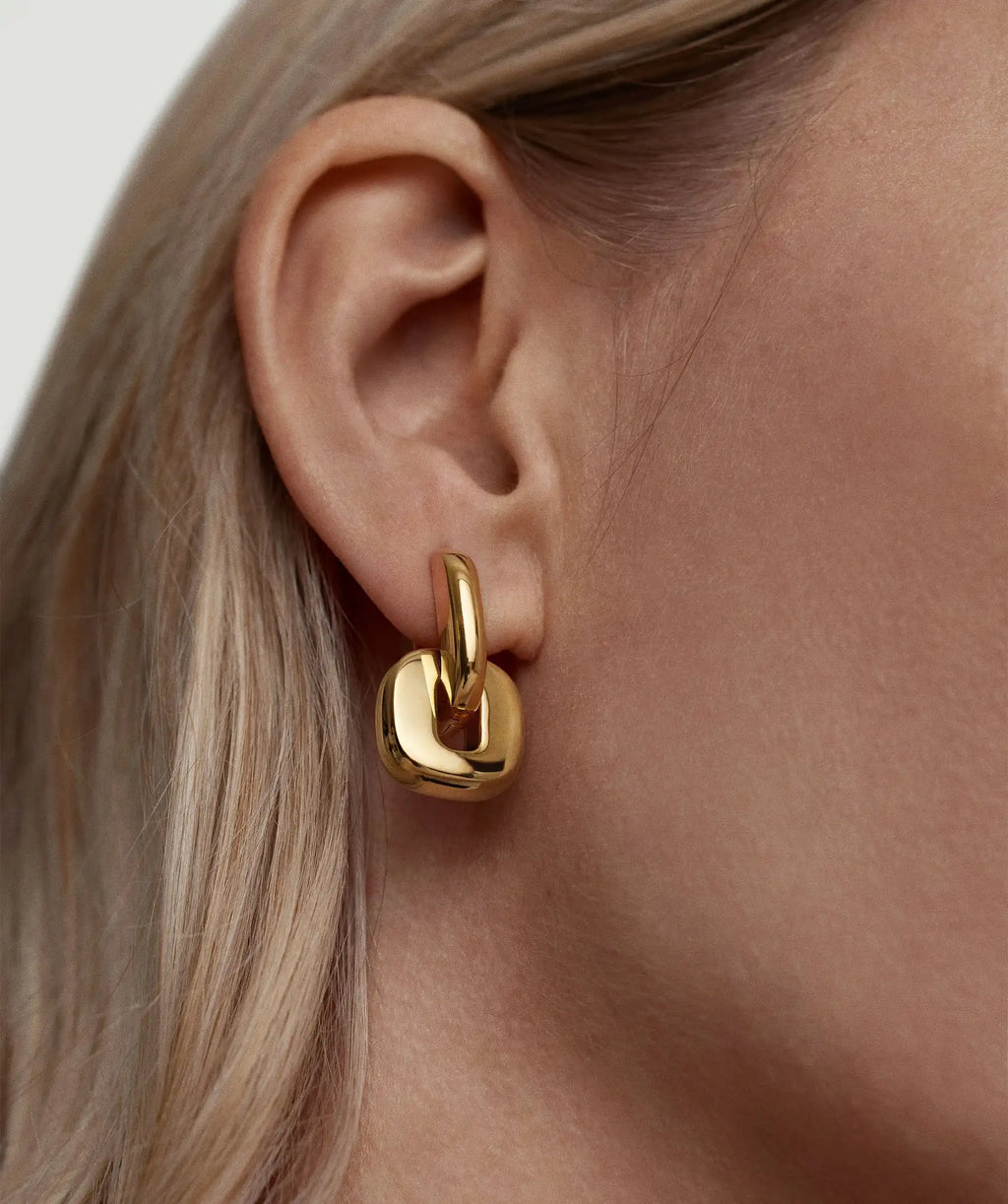 Two-Tone Link Hoop Earrings — Stainless Steel · PS088