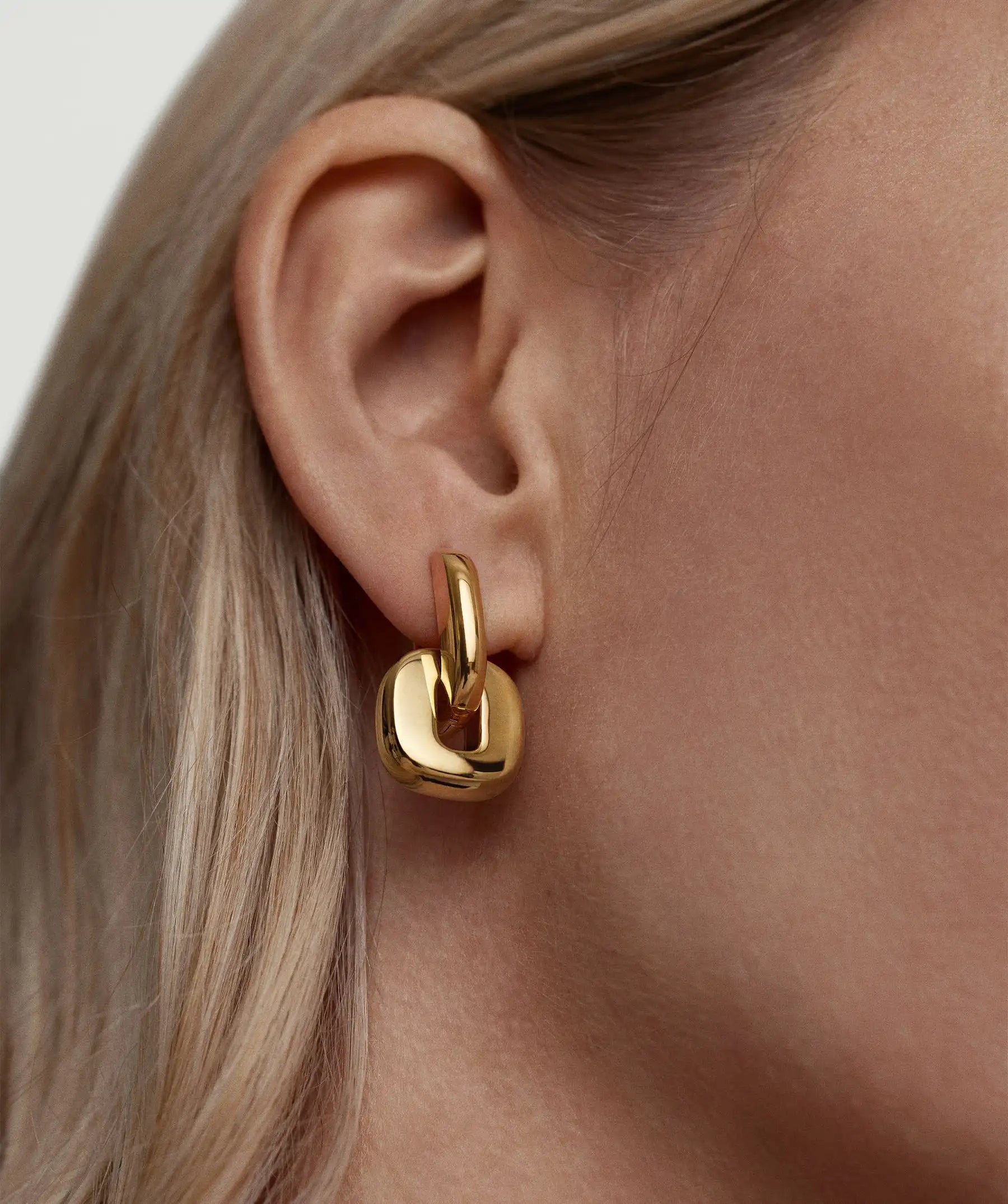 Two-Tone Link Hoop Earrings — Stainless Steel · PS088