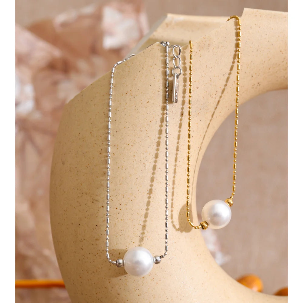 Pearl Geometric Chain Bracelet — Gold-Plated Stainless Steel with Pearl · PS1048