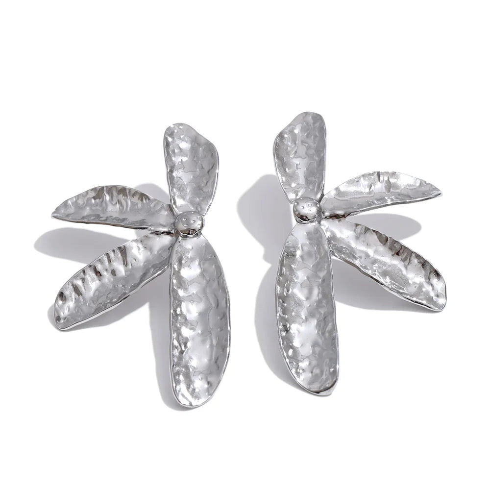 Flower Hammered Earrings — Gold-Plated Stainless Steel · PS1263