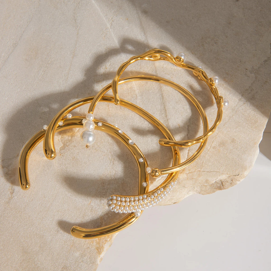 Pearl Open Bracelet — Stainless Steel · PS335