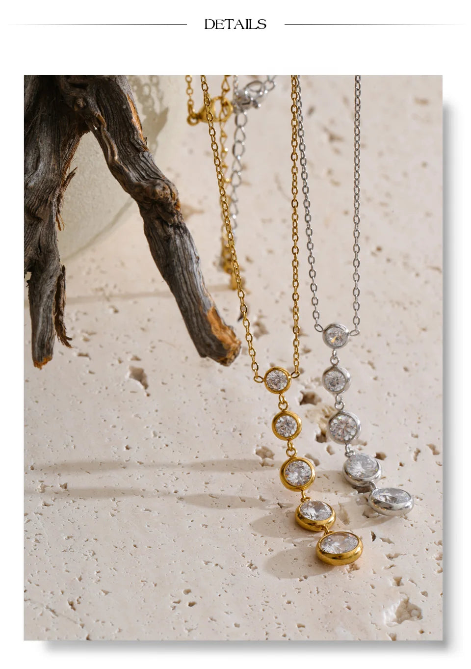 Cubic zirconia geometric chain necklace in gold-plated stainless steel with cubic zirconia.