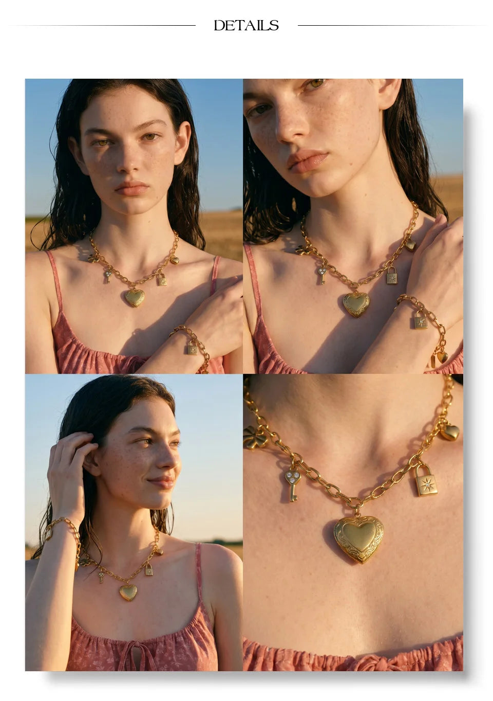 Heart necklace in gold-plated stainless steel.