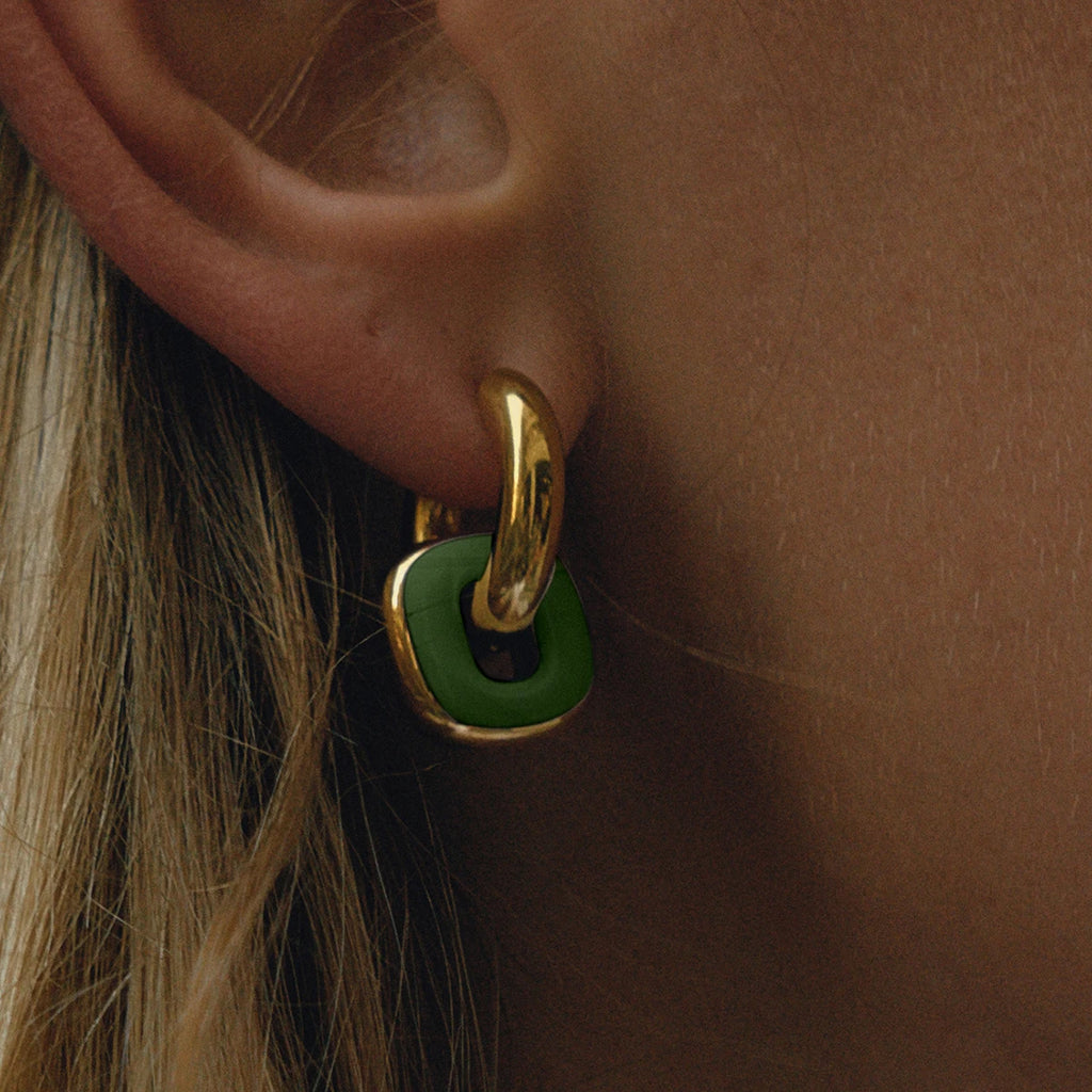 Brown Enamel Double Ring Earrings — Stainless Steel · PS283
