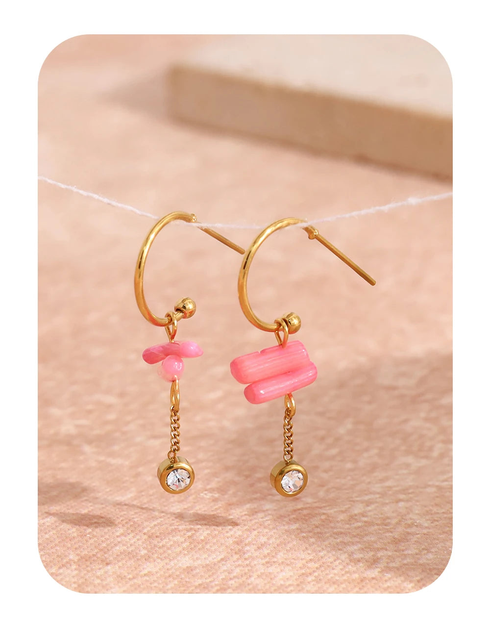 Pink Coral Dangle Earrings — 316L Stainless Steel · PS405