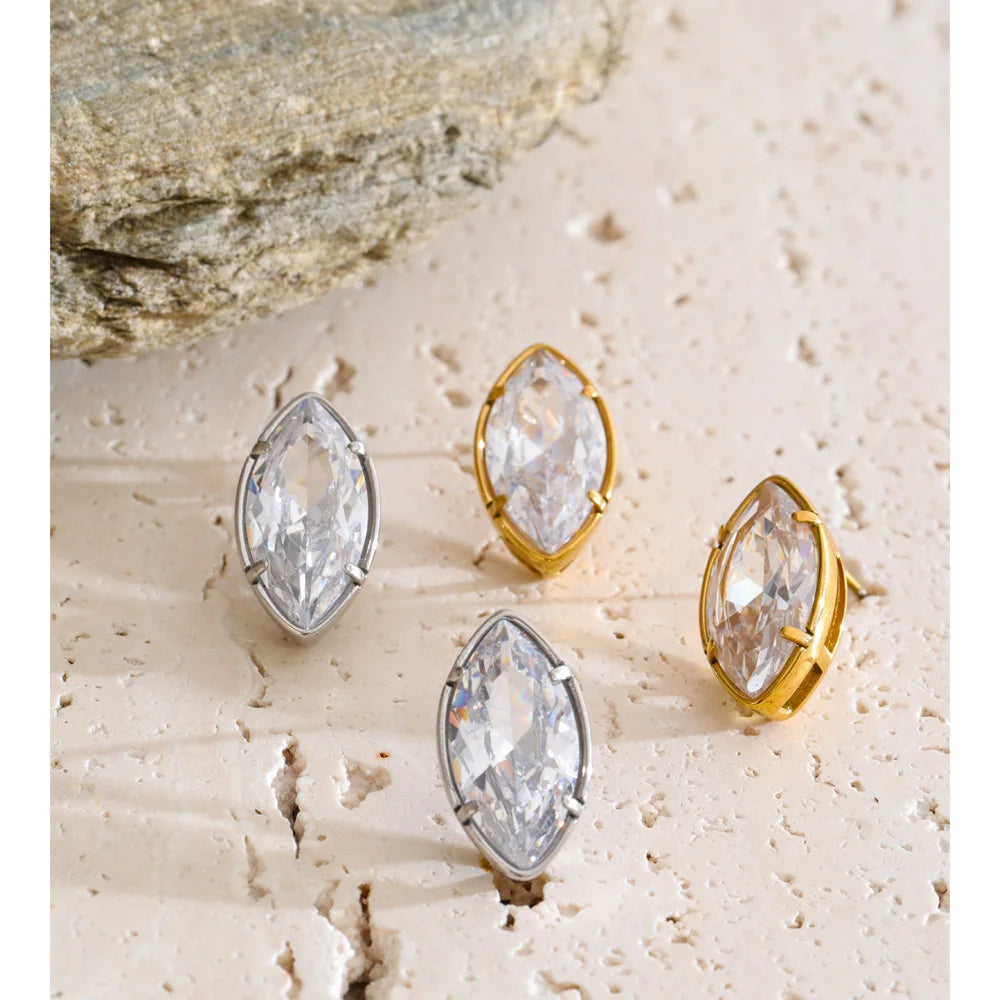Cubic Zirconia Geometric Earrings — Gold-Plated Stainless Steel with Cubic Zirconia · PS1344